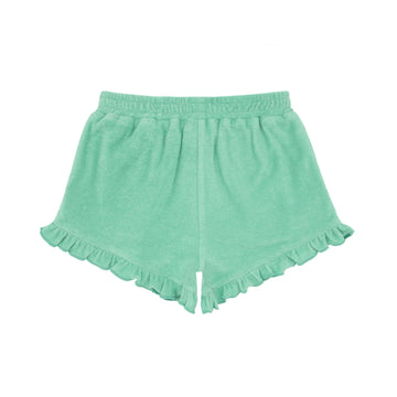 girls abaco green ruffle french terry shorts