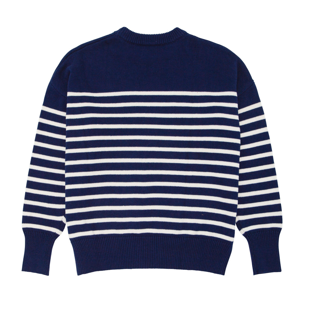 women's navy and cream stripe knit sweater – minnow